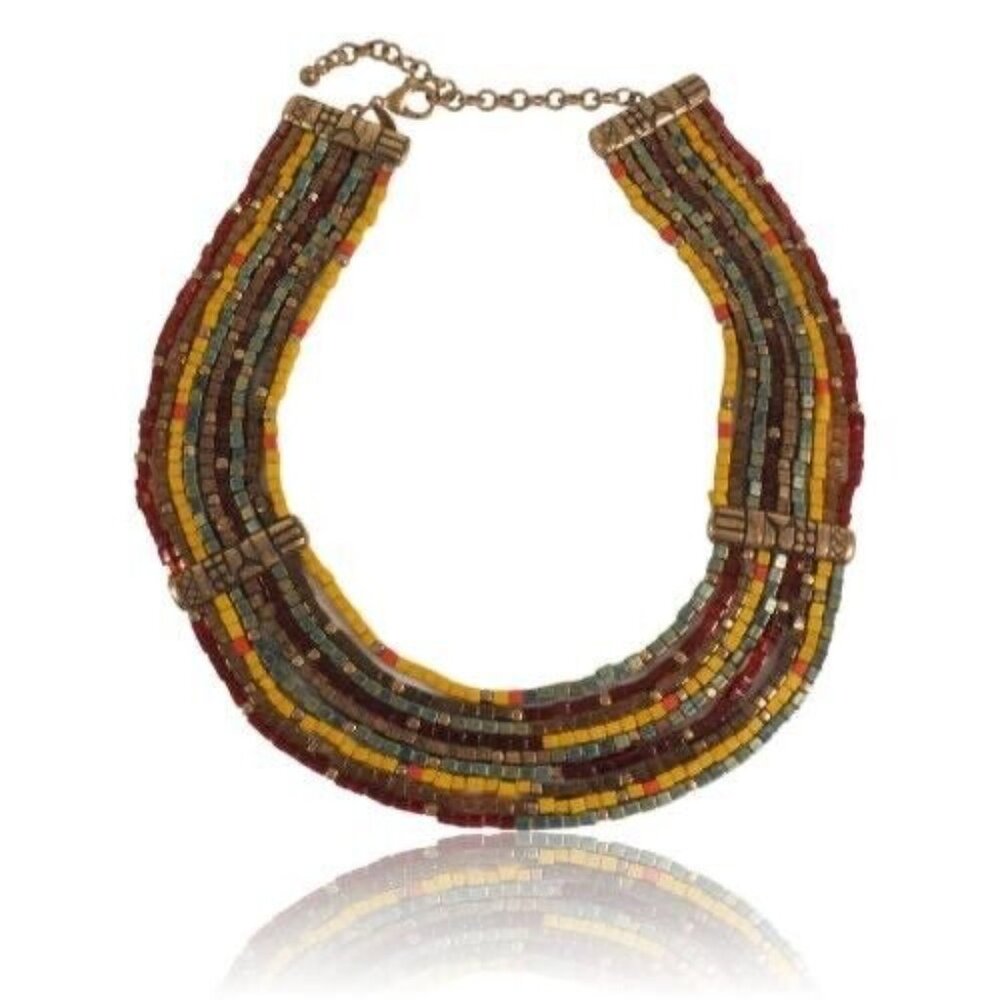 Chicos Multicolor Beaded Necklace With Chain Closure